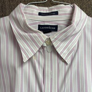Lands' End Pink and White Dress Shirt with Vertical Stripes